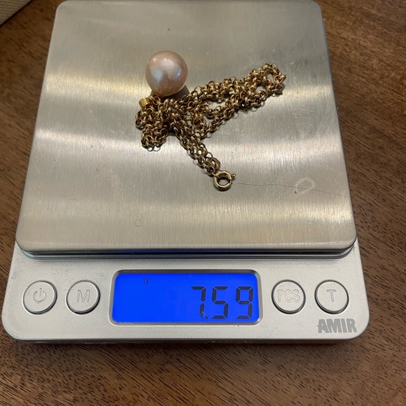 authentic pink edison pearl with 18k solid gold chain 7.59 grams - Picture 3 of 9